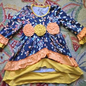 Ruffles Tutu & Lulu Floral Hi-Low Dress long sleeve W/ Flowers -girls Size 3T